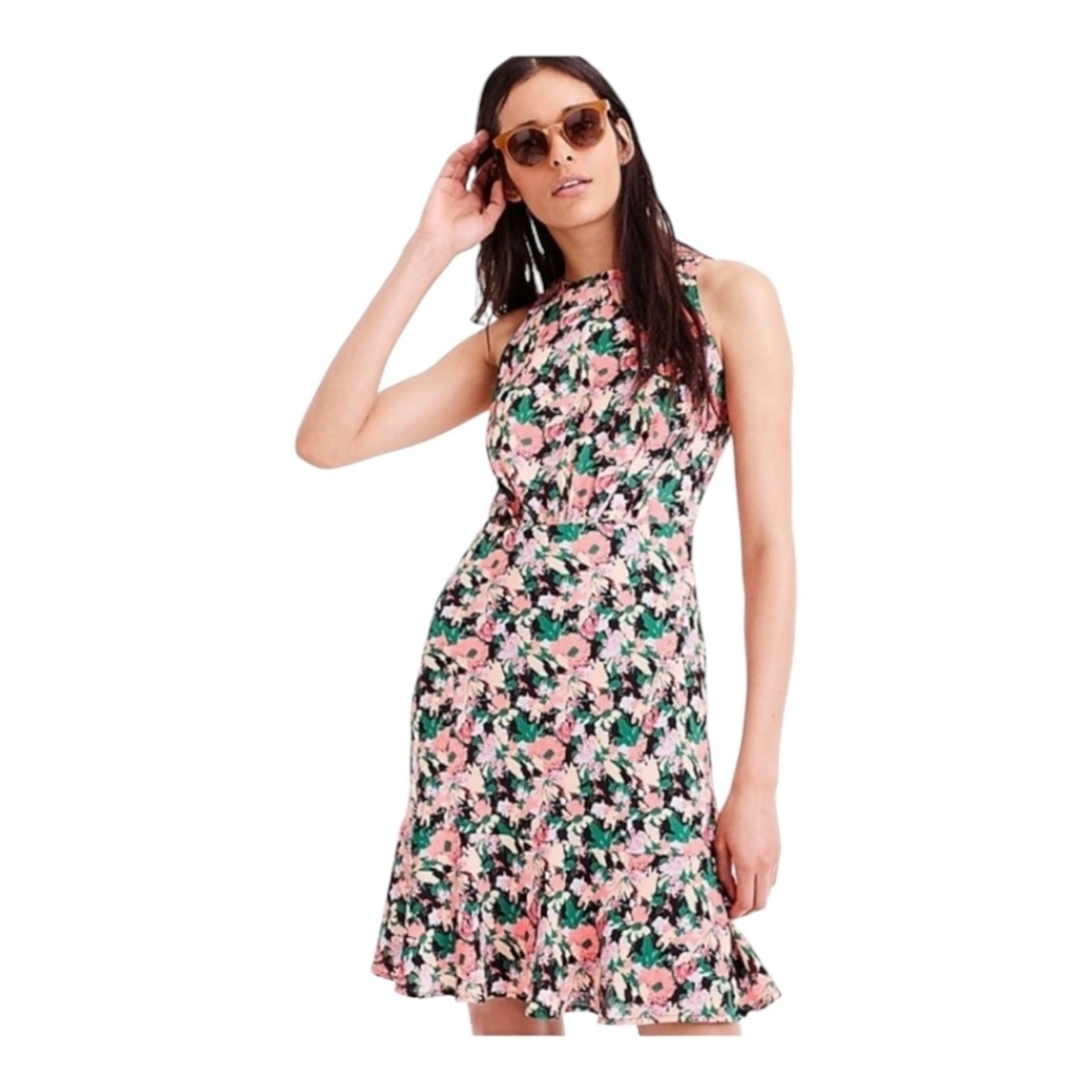 J Crew Mercantile Womens Size 6 Neon Pink Black Floral Dress Ruched Waist