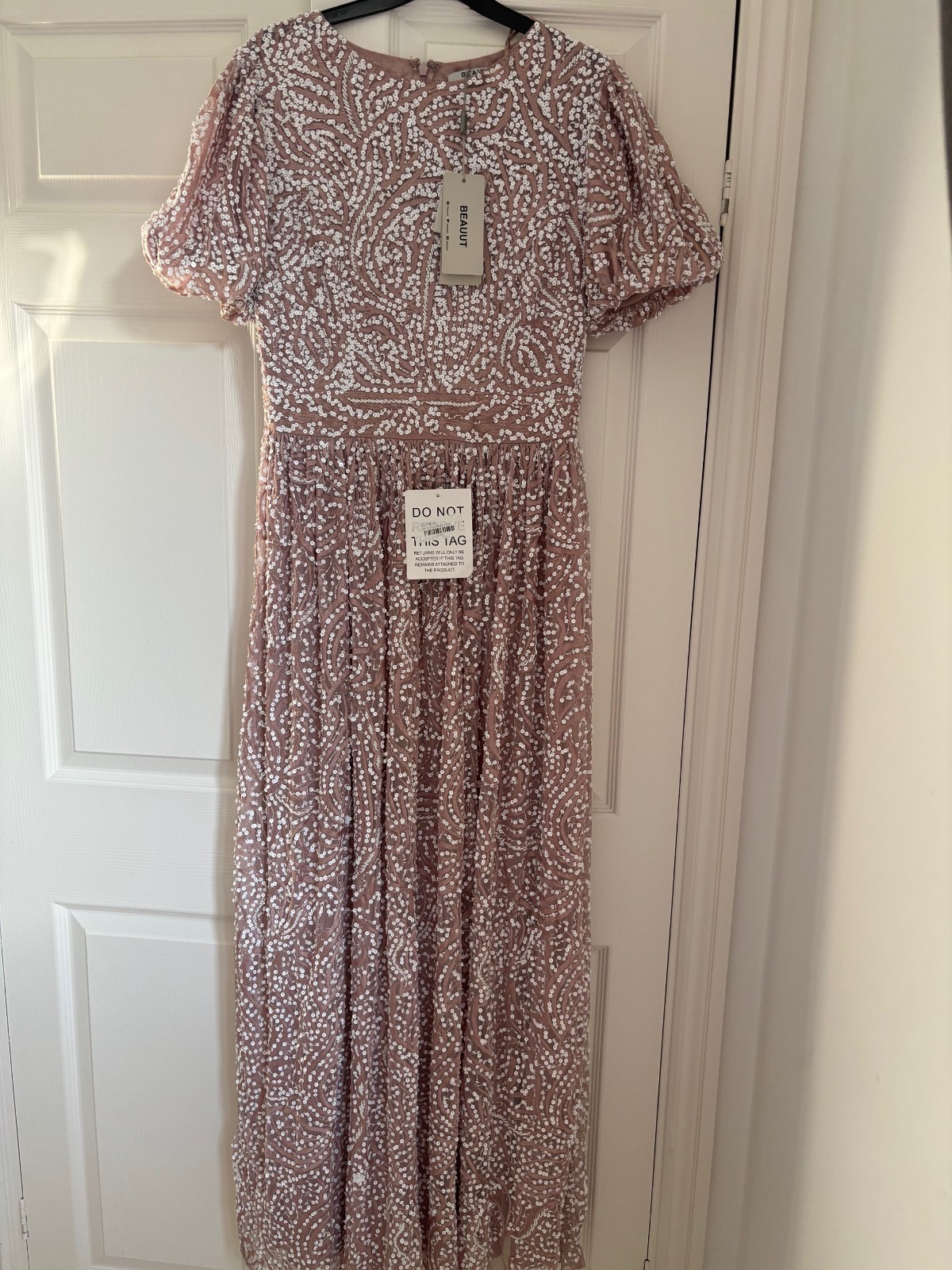 BNWT Womens Beauut Pink sequin Maxi evening dress – UK12 – RRP£100