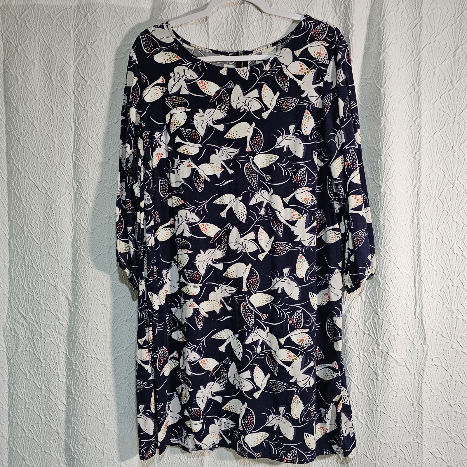 Old Navy Womens Shift Dress Blue Bird Dove Print 3/4 Sleeve Size X-LARGE