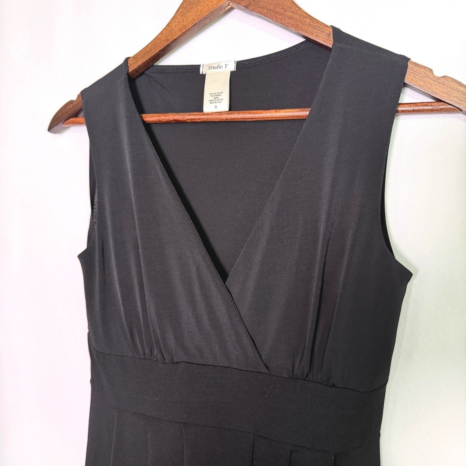 Studio Y Womens Black Sleeveless V-Neck Empire Waist Pleated A-Line Dress Small