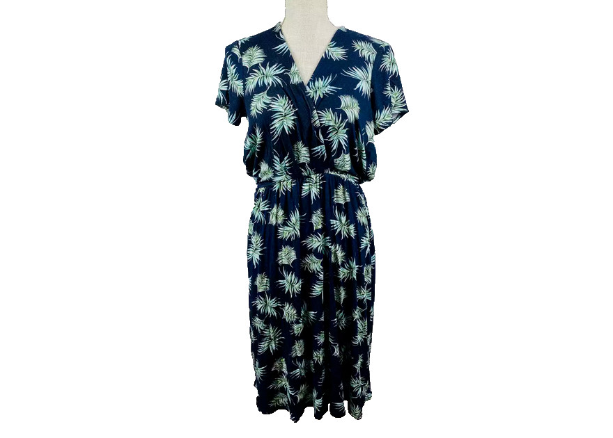 Matty M Women’s Wrap Front Short Sleeve Dress (Navy GreenX,LARGE)
