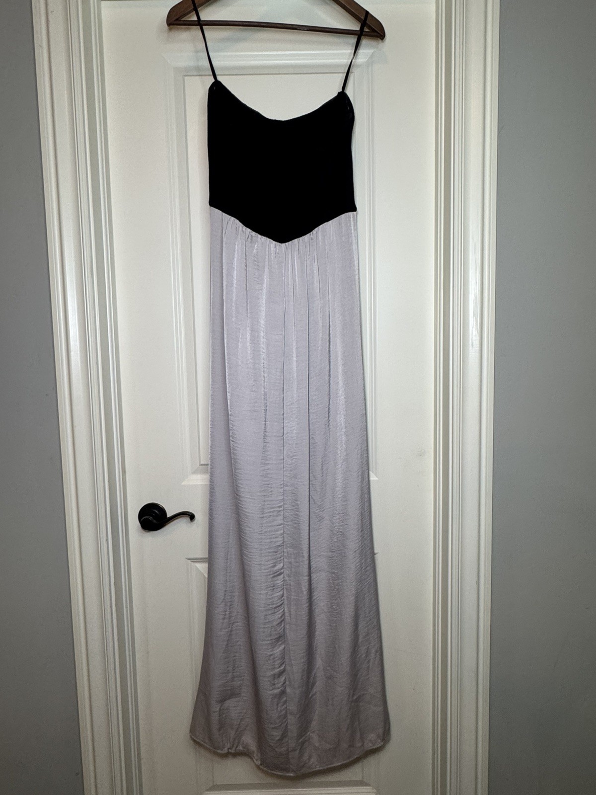 BCBGMAXAZRIA Angelique Strapless Side Slit Maxi Dress Stormy Grey Size M