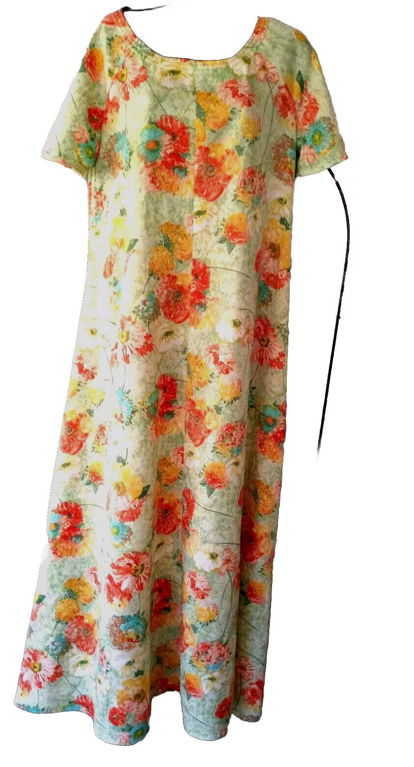 Vintage! Handmade Tagless Maxi Dress Polyester 42 In Chest 55 in Length