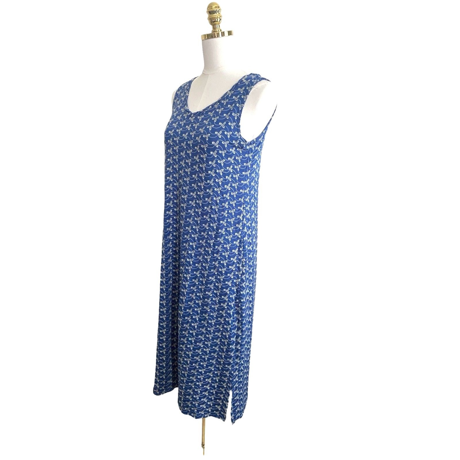 LOGO Lori Goldstein Embroidered Midi Tank Dress XS Blue Sheath Stretch Knit