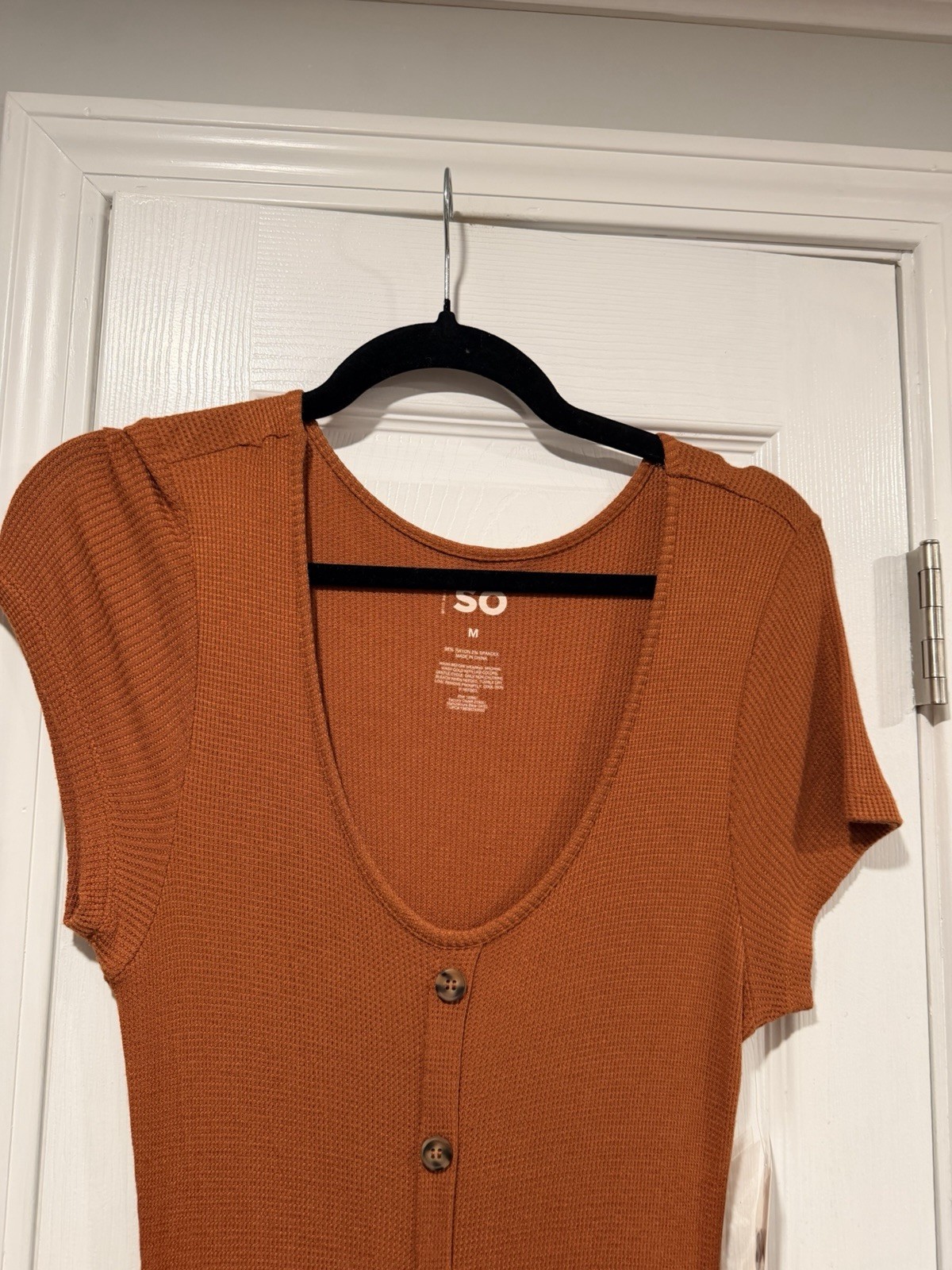 SO Rust Orange Waffle Knit Button Front Midi Dress Women’s Medium Stretch Casual