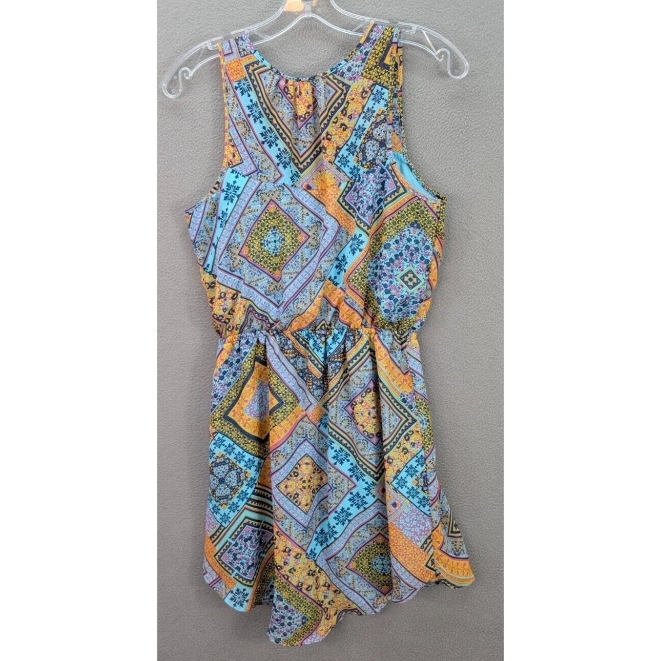 Eyeshadow Geometric Dress V-Neck Tunic Boho Hippie Cottagecore Summer Women’s M