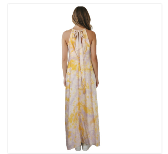 NWT VILA Maxi Dress M Yellow White Floral Halter Open Tie Back Lined Summer