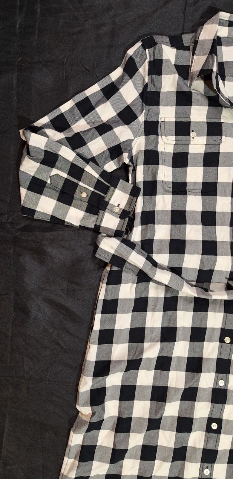 Ralph Lauren Women Black And White Plaid Flannel Dress Size 12 Side Pockets