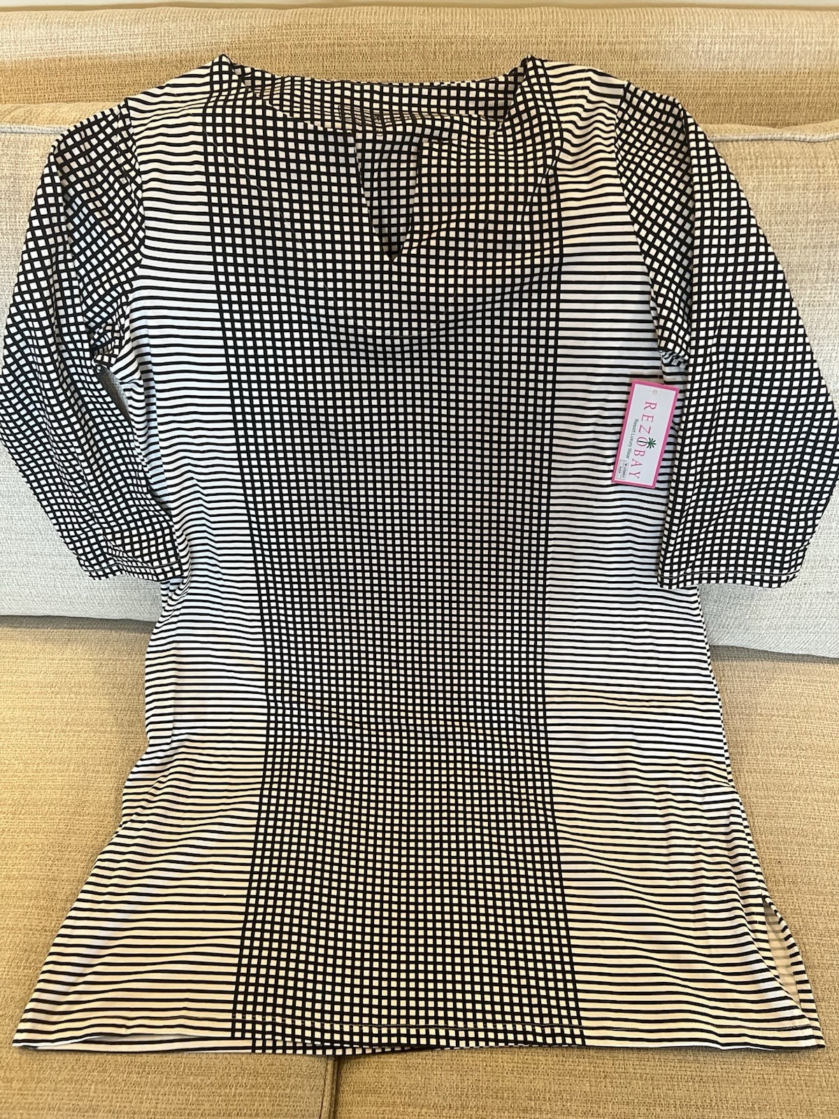 NWT Rezobay Resort Luxury Tunic Dress Black White UPF 50 Moisture Wicking XL L