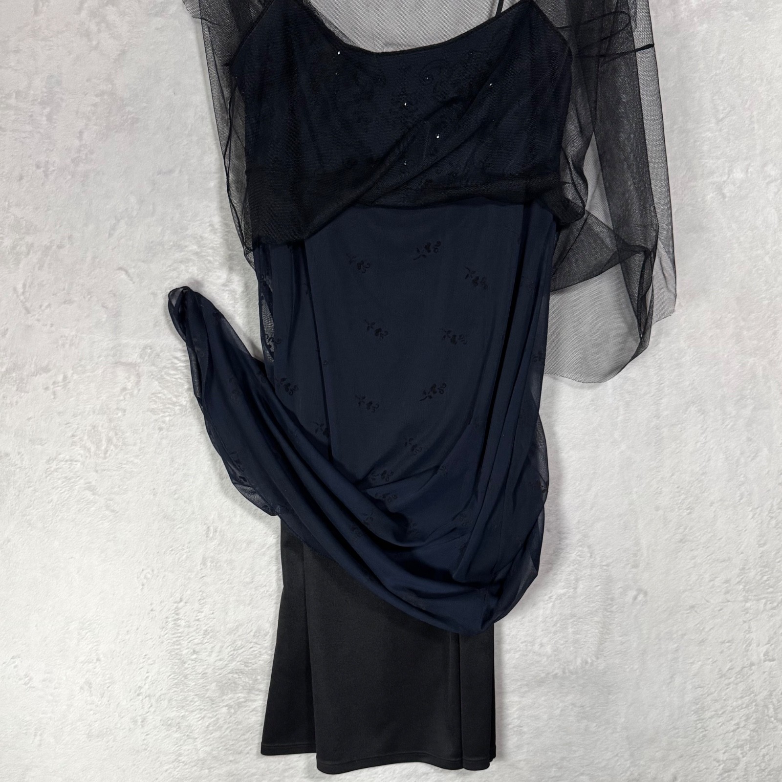 VTG 90s Laundry Shelli Segal Mesh Velvet Babydoll Dress Beaded Fairy Goth 8 XS