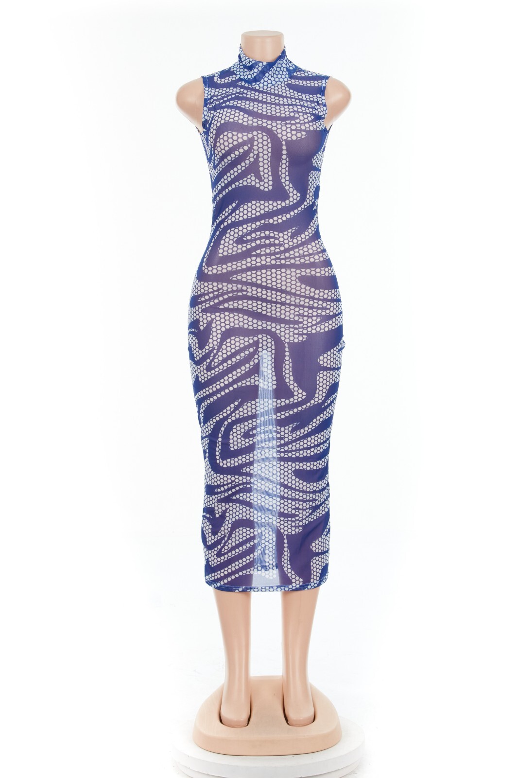 Sheer Mesh Sleeveless Bodycon Midi Dress Blue White – US SELLER – FREE SHIPPING