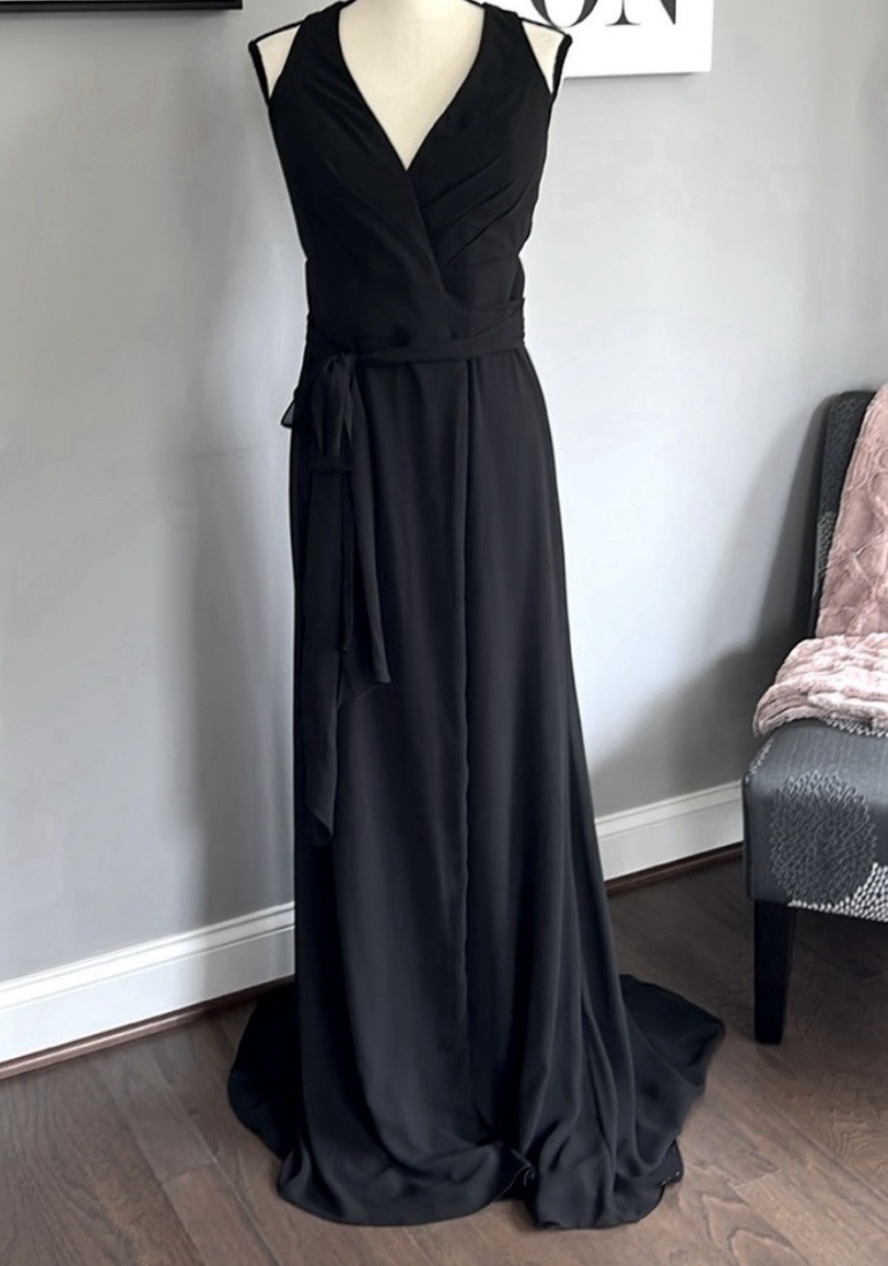 Mori Lee Madeline Gardner Chiffon Wrap Dress-Black NWT Size 8 MSRP $180