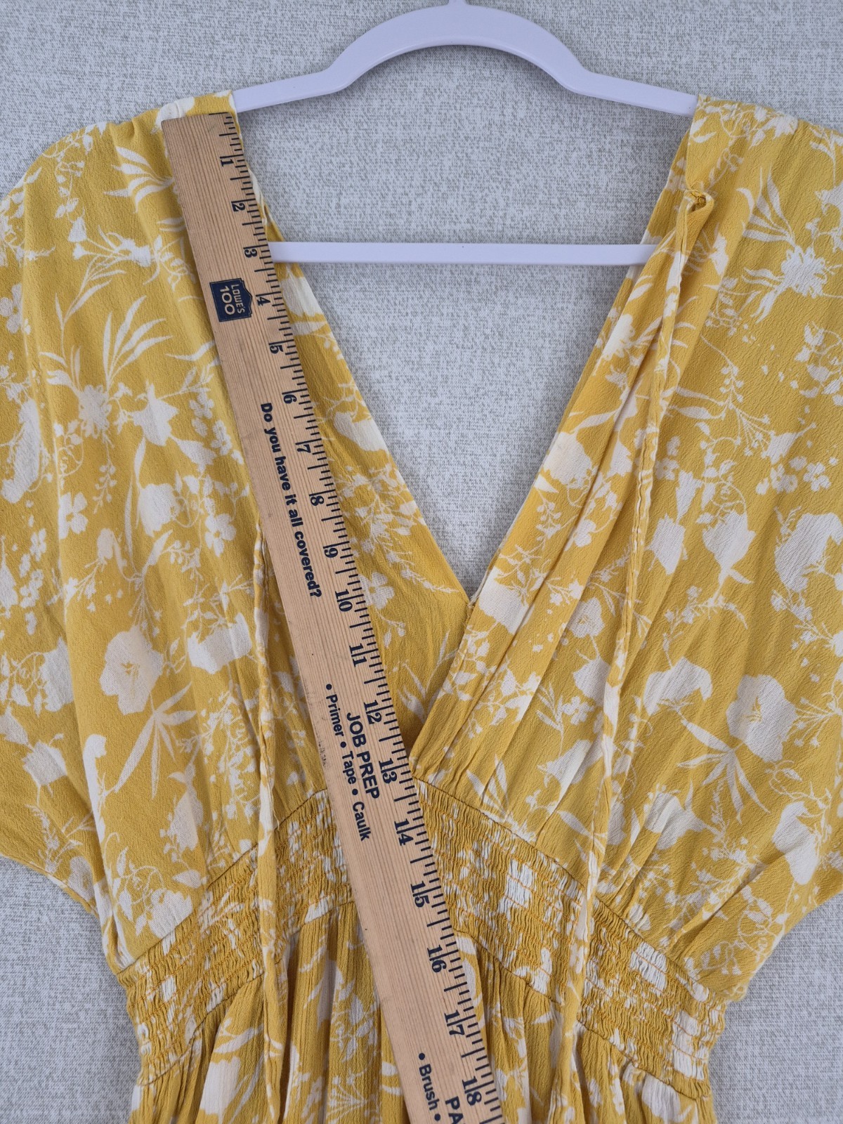 Yellow White Floral V-Neck Smocked Hi-Low Ruffle A-Line Dress M RN 137360