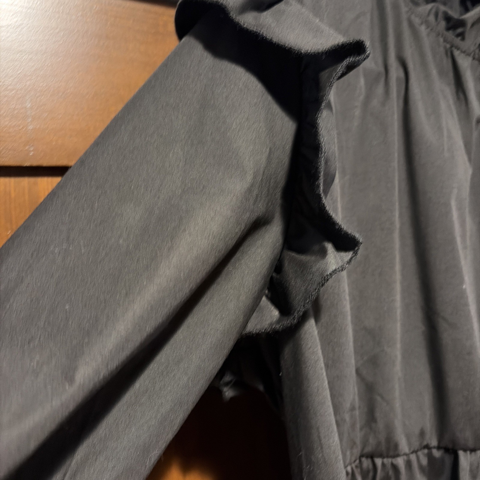 Black Long Sleeve Fall/Winter Knee Length Ruffle Dress