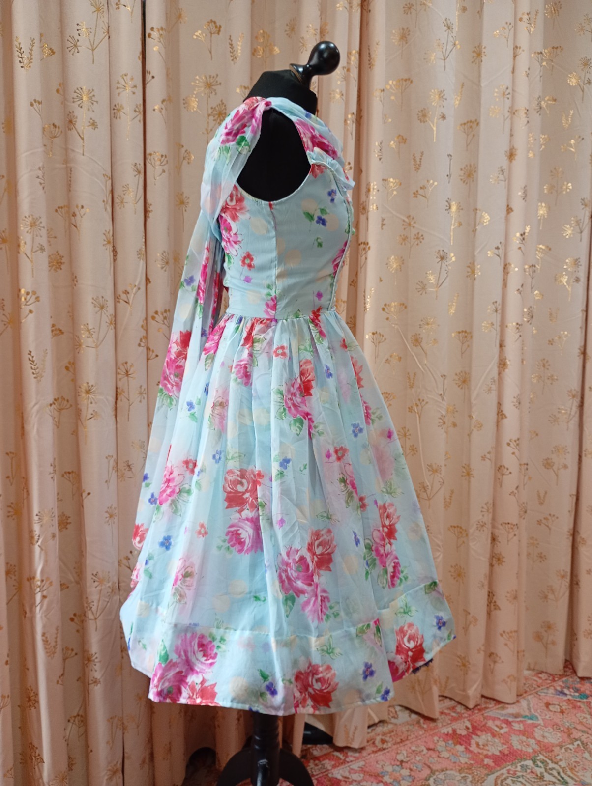 Hell Bunny Vixen Floral Pale blue VTG 50s style Retro Rockabilly swing Dress