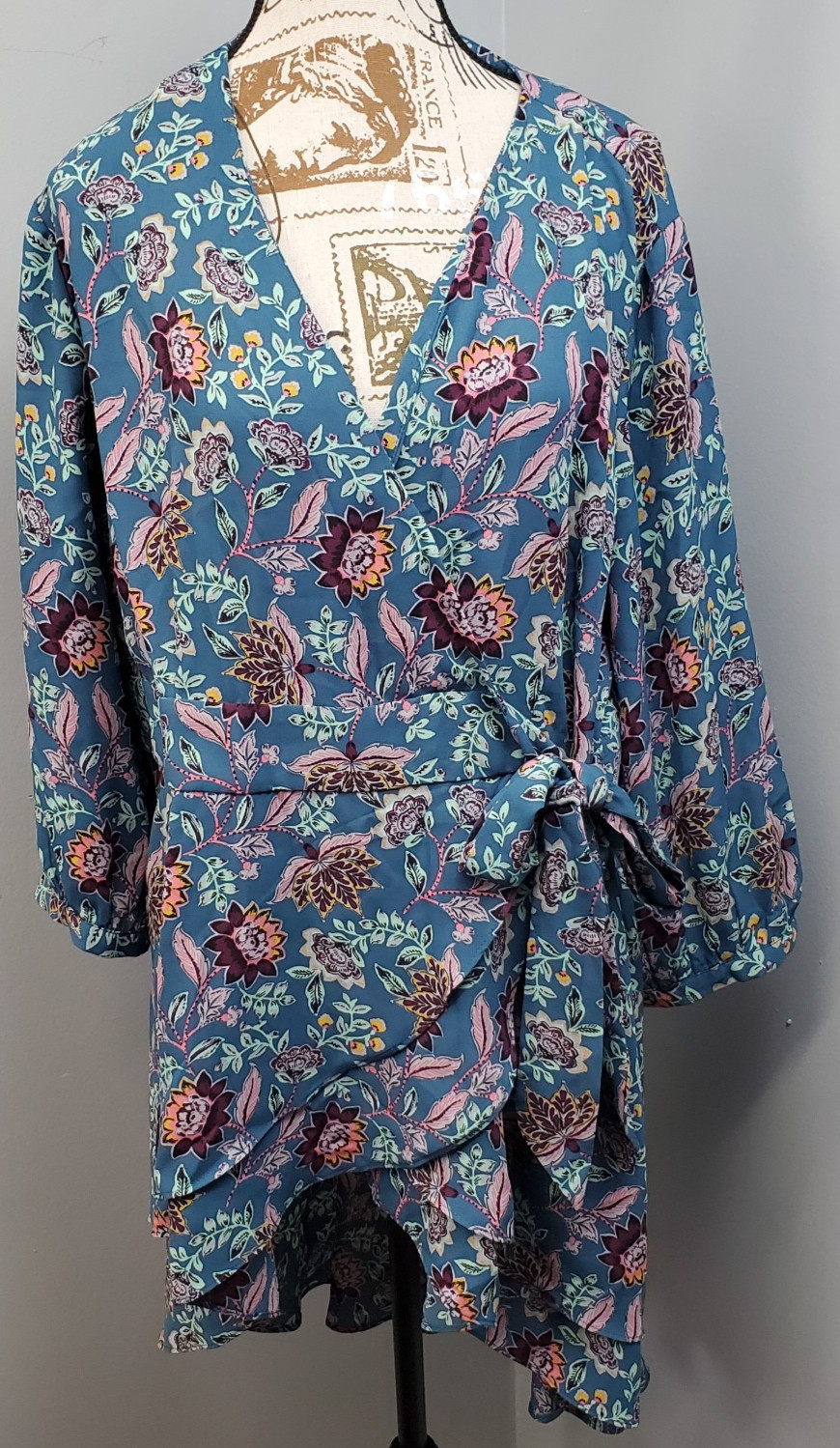 Torrid Wrap Dress Womens 1 Multi Floral Boho Georgette Tie Waist Long Sleeve