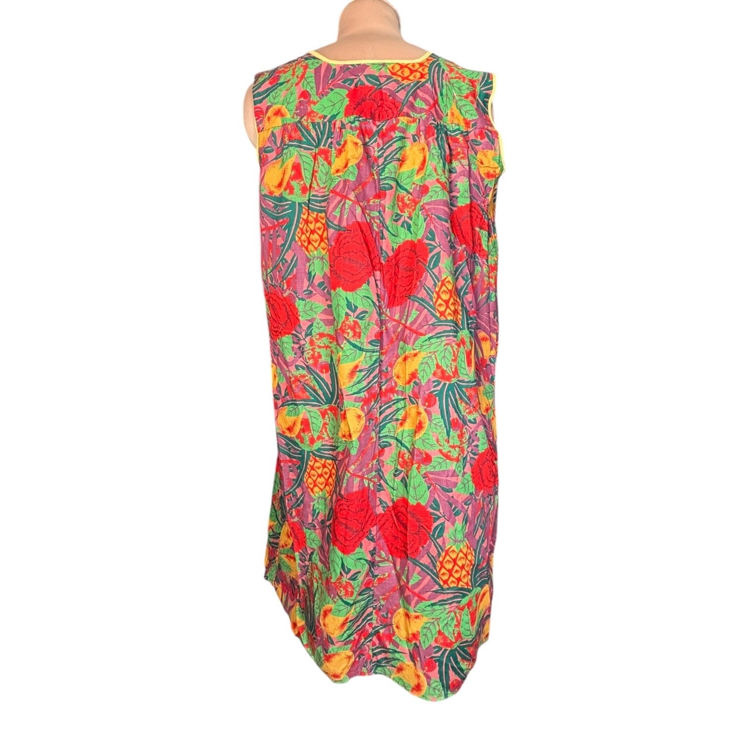 Vintage Tropical Fruit Floral House Dress Large Muumuu Pineapple Resort Wear