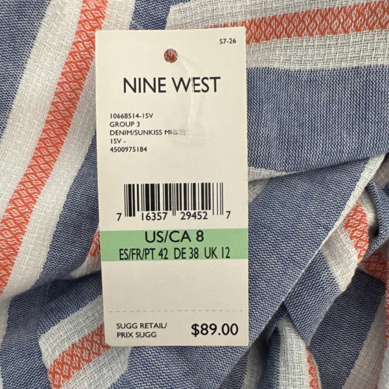 Nine West Blue Orange White Stripe Denim Print Sunkiss Sundress Women’s Size 8