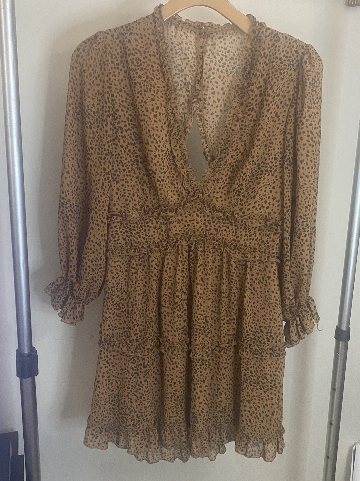 Leopard print ruffle mini| Romantic date night| Empire waist boho dress