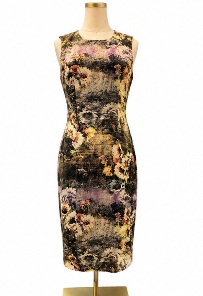 Nicole Miller New York Floral Sheath Dress Size 6 Sleeveless Lace Back Midi