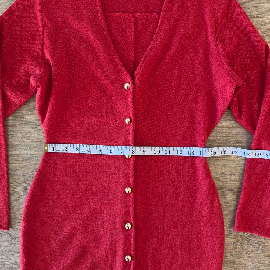 VTG Adele Joyce Wool Blend Fitted Knit Button Up Dress-Red W/ Gold Buttons-Sz M