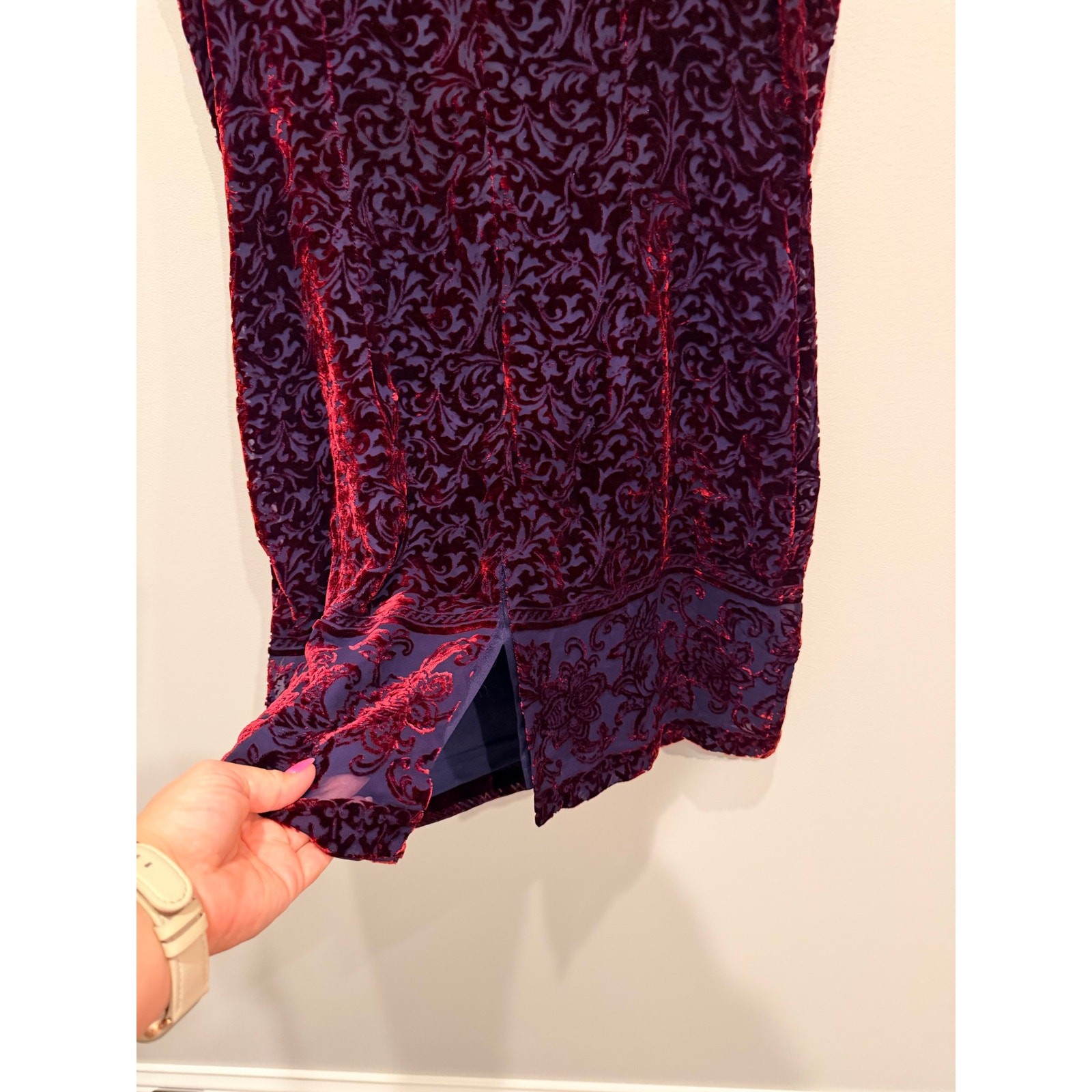 Vtg 90s Y2K style Moda International Rayon Silk Velvet Burnout Dress Size 12