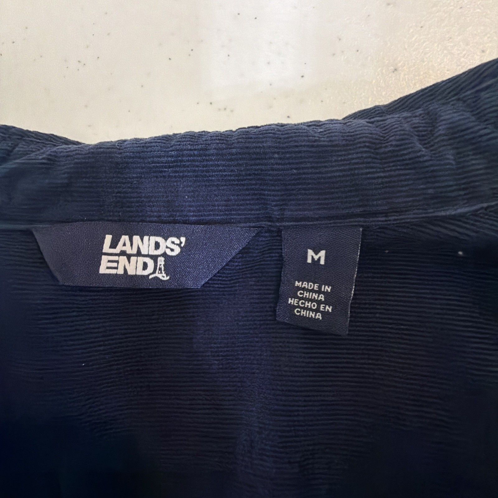 Lands’ End Corduroy Button Down Midi Shirt Dress Womens Large Navy Blue cottage