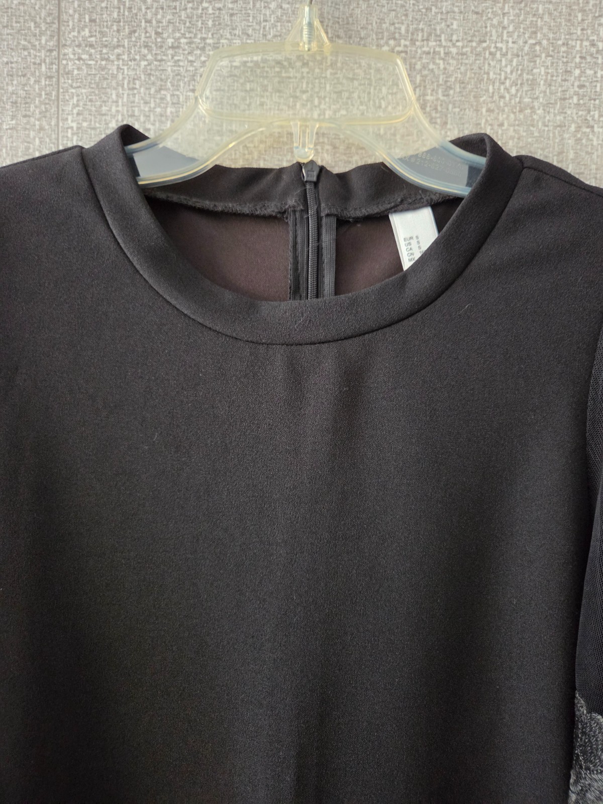 SW black midi dress with puff mesh floral embroidered sleeve, size S
