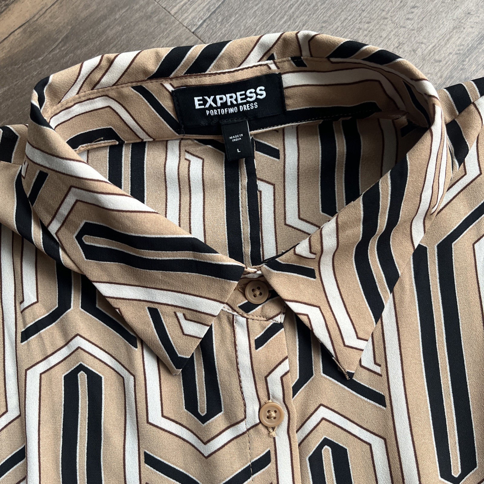 Express Half Button Up Midi Portofino Shirt Dress Graphic Print Lined Skirt L