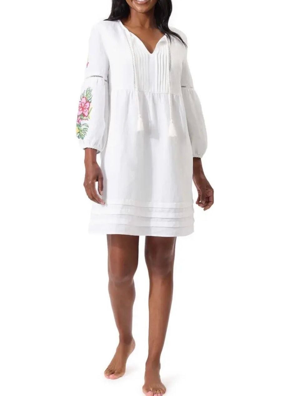 Tommy Bahama Floral Embroidered Linen-Blend Tunic Cover-Up Dress