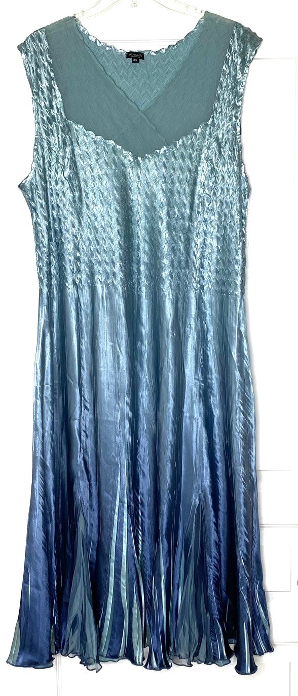 KOMAROV Sea Green Teal Ombre Charmeuse Chiffon Travel Midi Dress 3X = 22W 24W