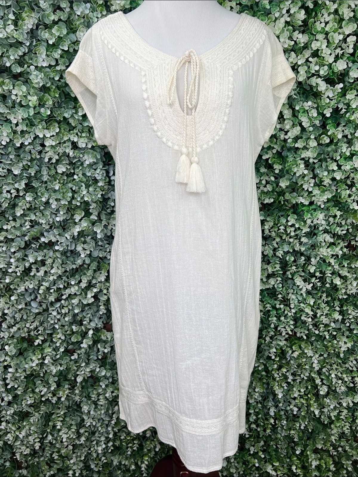 Star Mela Ivory White Embroidered Cotton Dress