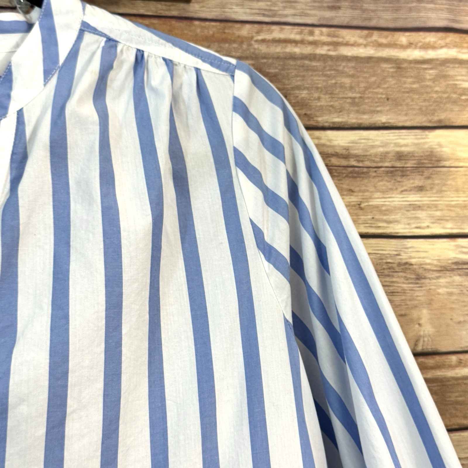 J.Crew Womens Blue White Vertical Stripe Tiered LS Poplin Mini Dress Nautical S