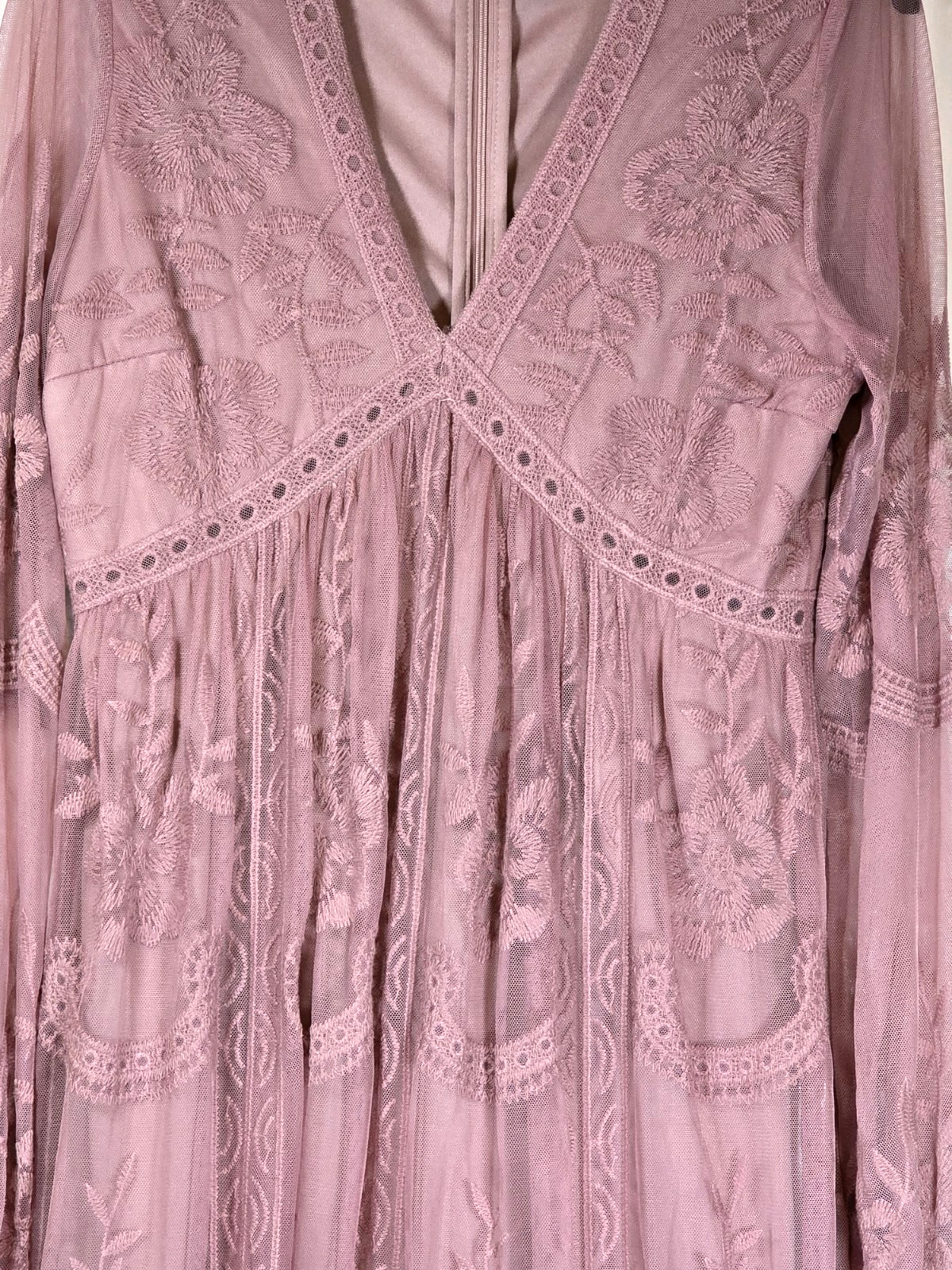 Pink Blush Womens Dusty Rose Mauve Embroidered Mesh Lined Maxi Dress Med