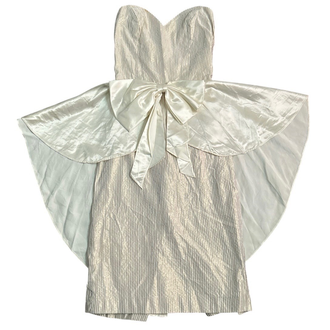 Vintage Y2K TD4 by Electra Dress Metallic Silver/ Gold Bow Prom/Sweetheart Small