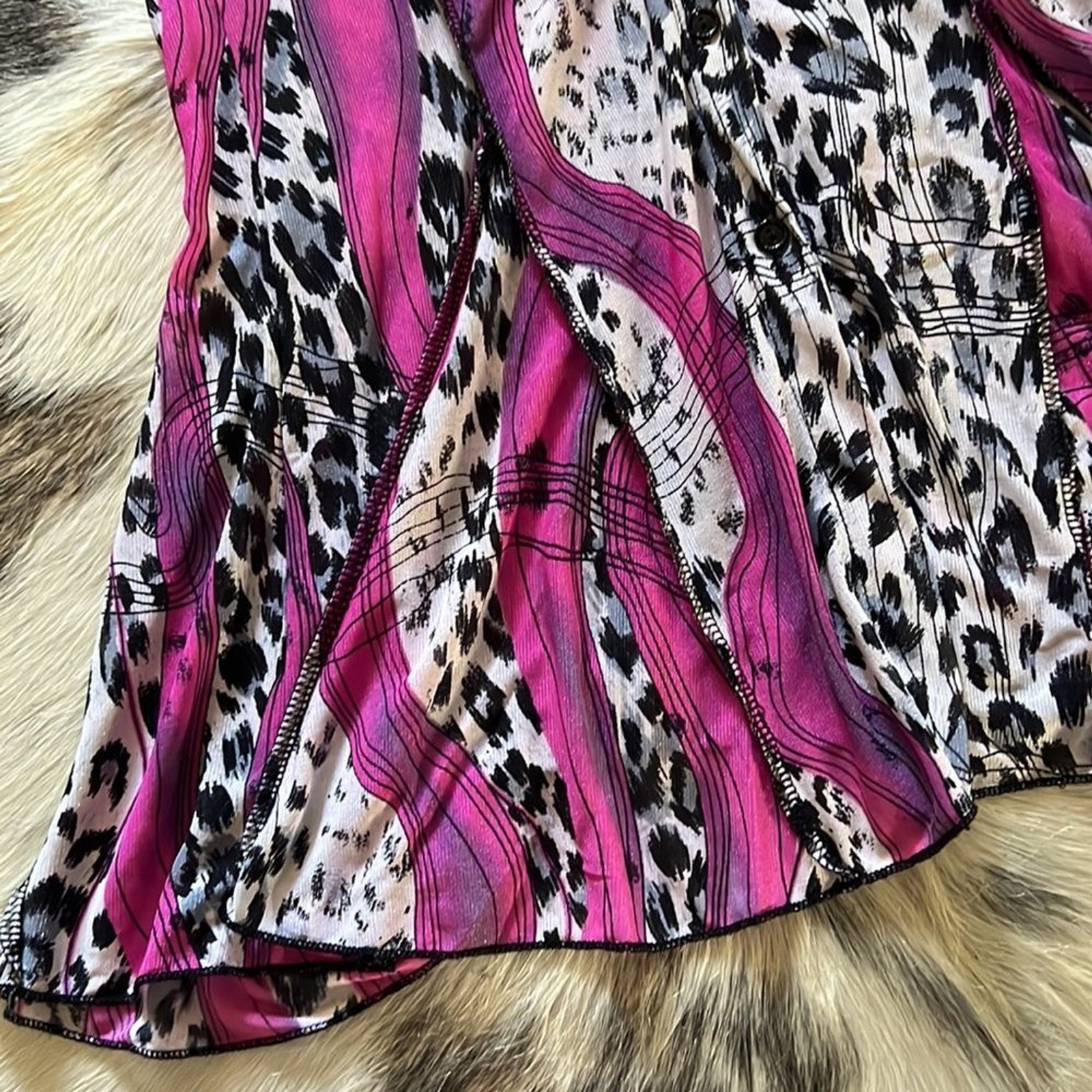 Mechant Collared Animal Print Soft Dress 3/4 Sleeve Size: Small