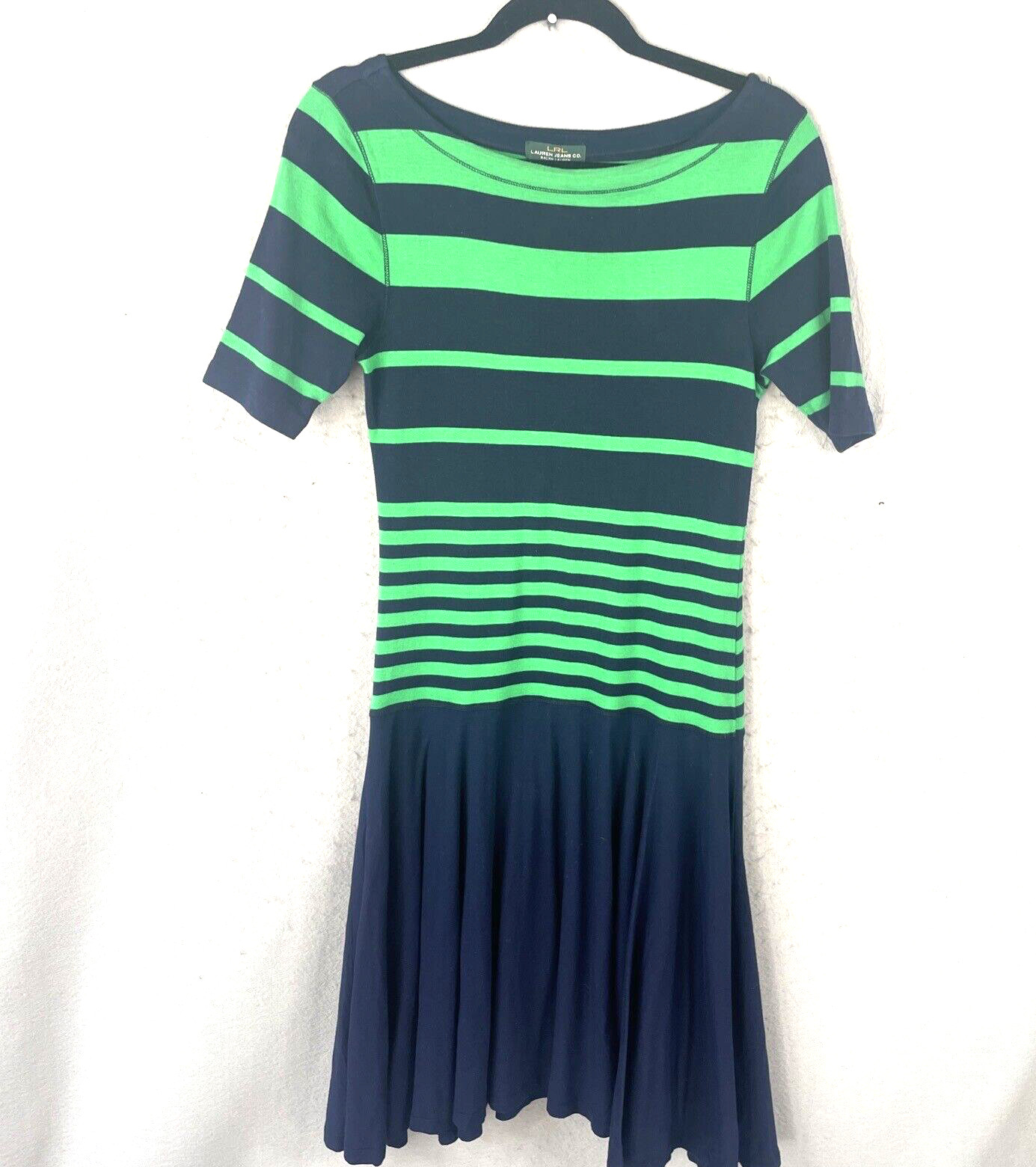 Lauren Jeans LRL Dress Womens Medium Blue Green Stripes Nautical Sailor Preppy
