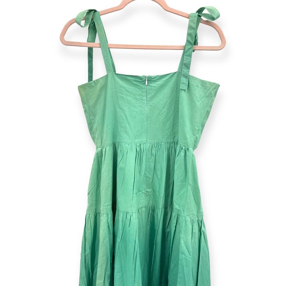Oliphant NEW Tie Strap Button Cotton Poplin Midi Dress in Ombre Green – Size XS