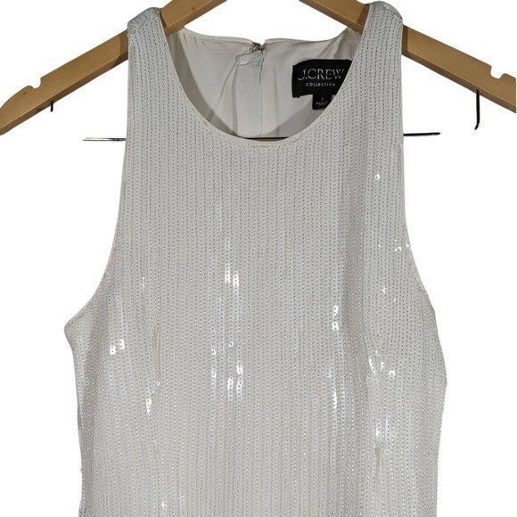 J. Crew Collection White Sequin Fringe Maxi Dress Formal Evening Gown Size 2