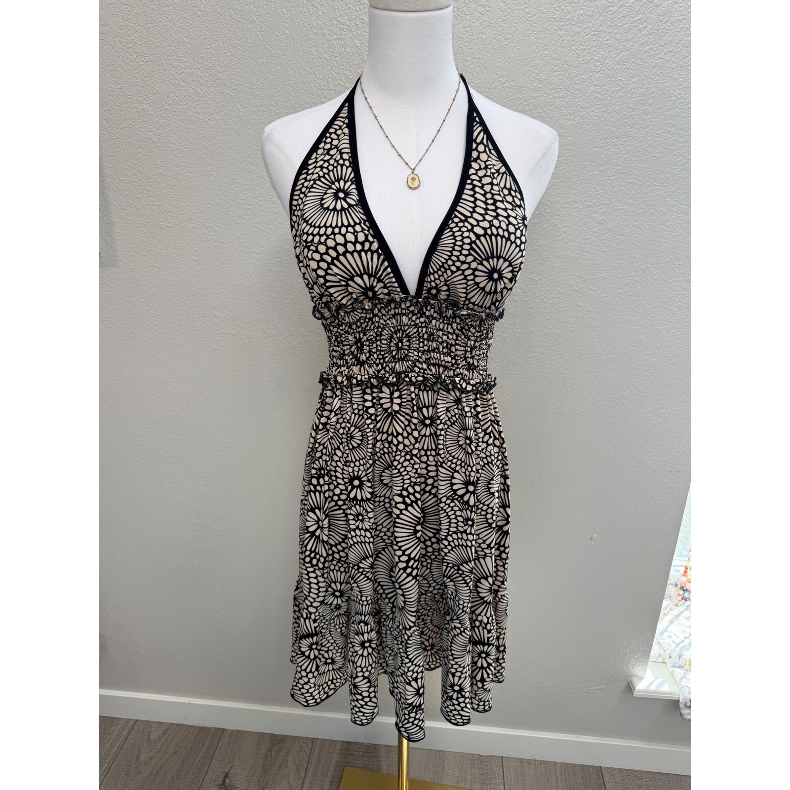 Halter Mini Dress Retro Floral Print Size M