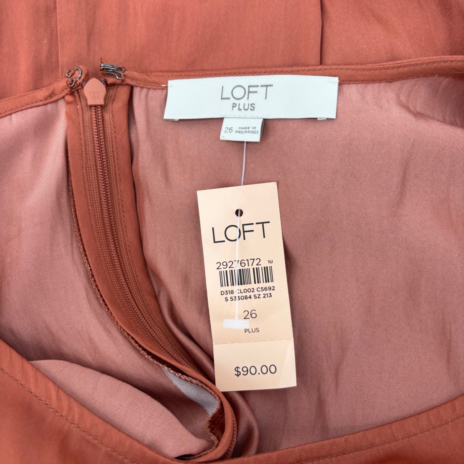 LOFT Plus Rust Terracotta Sleeveless Fit & Flare Dress with Waist Tie 26 NWT