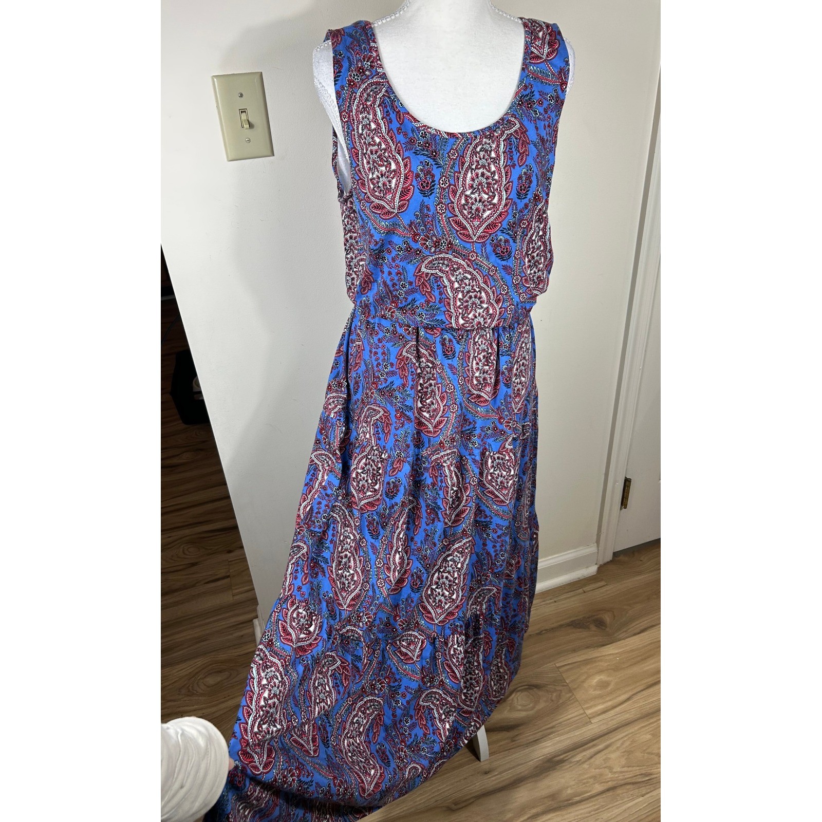 Talbots Maxi Dress Sz L Paisley Sleeveless Tiered Cotton Modal NEW Americana