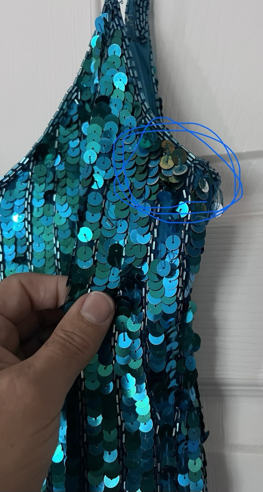 Vtg Silk Hand Beaded Sequin Fringe Cocktail Dress Teal Peacock Blue Y2K M