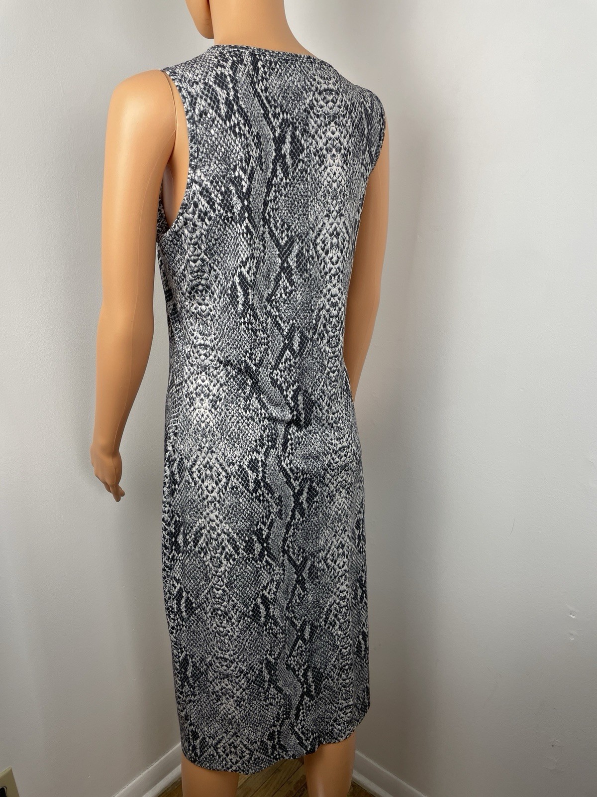 Zuarée Paris L Grey White Snake Print Sheath Dress Knee-Length Polyester Spandex