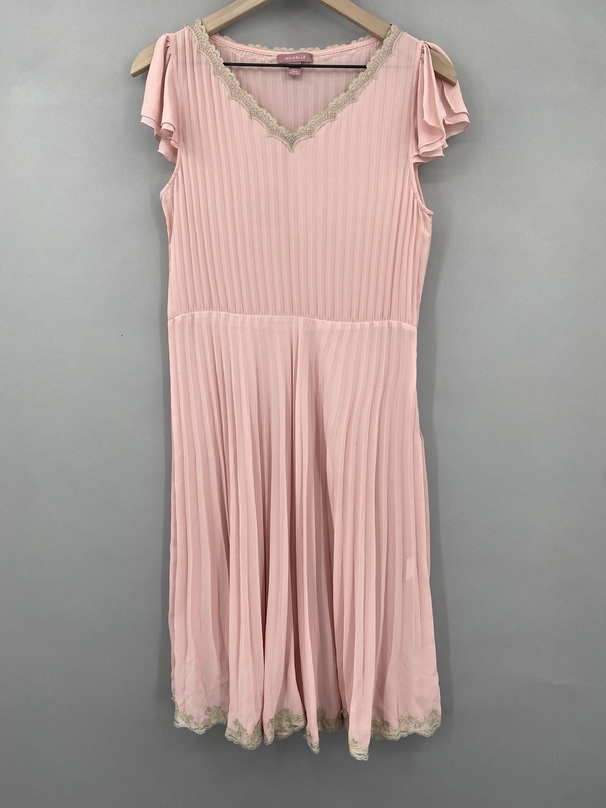 Moiselle Y2K Soft Pink Pleated Slip Dress Womens 40 Romantic Girly Lace Feminine