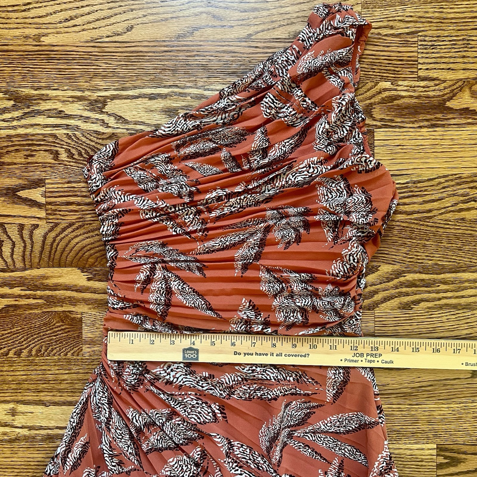 NWT Rosevelvet One-shoulder Ruched Abstract Leaf Print Side Zip Maxi Dress Sz S