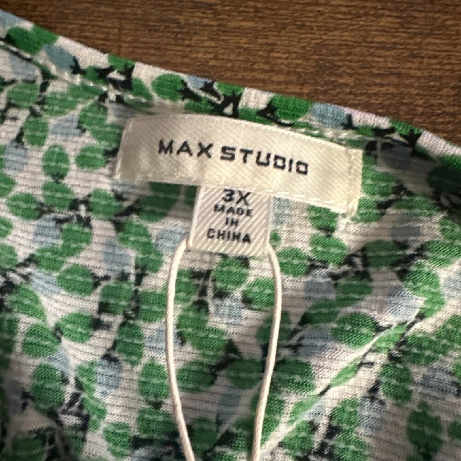 Max Studio Textured Jersey Tiered Midi Dress Cream Green Buds Women’s 3X