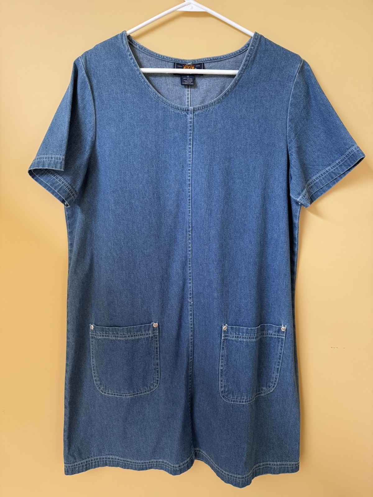 Route 66 Women’s Blue Denim Dress Size 14 Short Sleeve Front Pockets Vintage