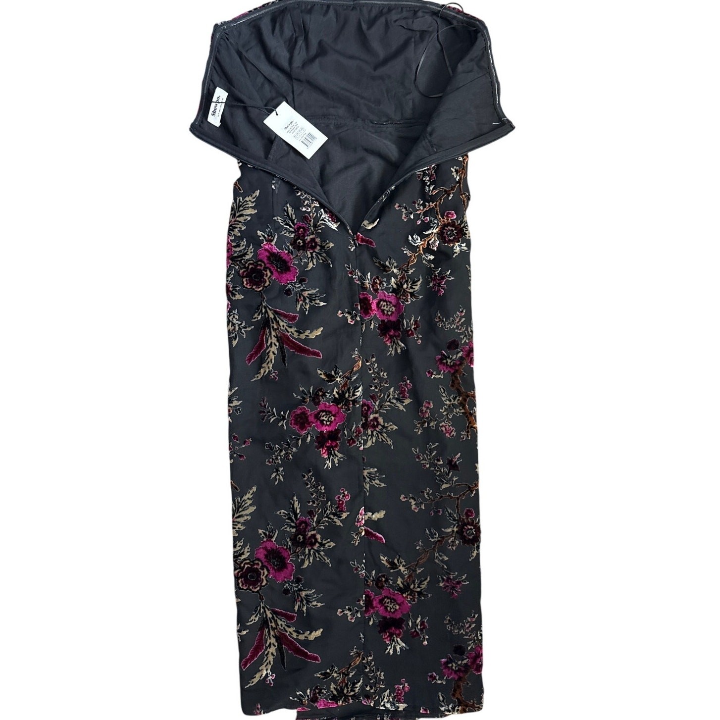 Showpo Jessel High Split Strapless Midi Dress Black Floral Size 2