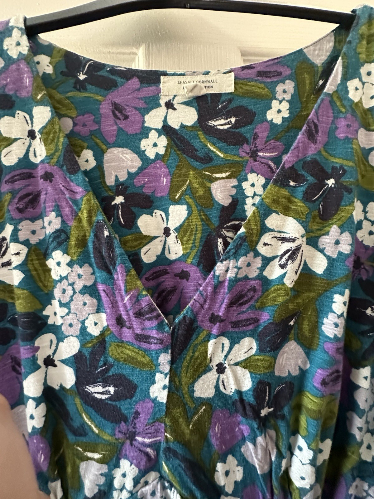 Seasalt Cornwall Size 18 Cotton Dress In Purple Floral Pattern Perfect Condition